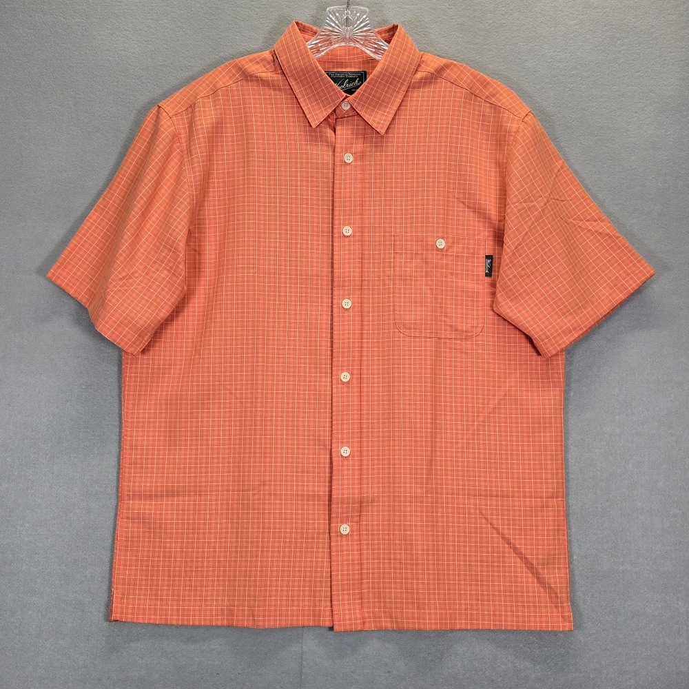 Woolrich Button Up Shirt Mens Large Short Sleeve Peach Casual Collared
